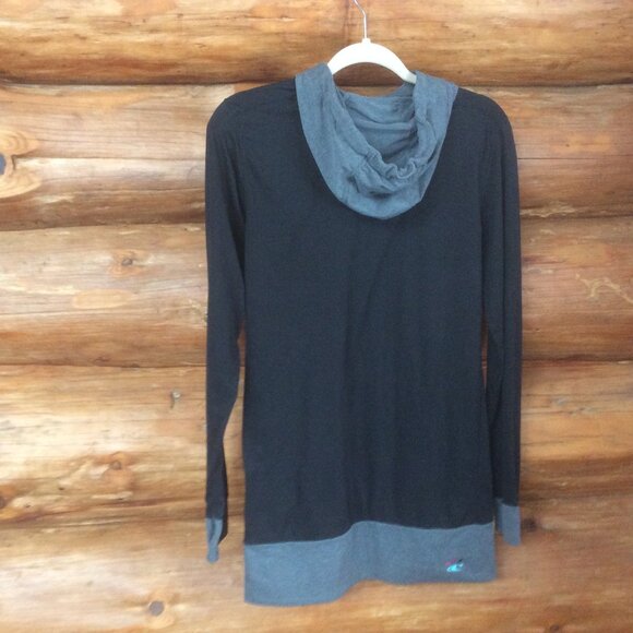 O'Neill Black & Gray Funnel Neck Hoodie Activewear Thumb Holes Pullover Size M - Picture 2 of 5